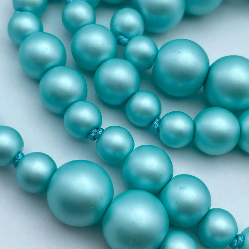 Sterling Silver knotted Double Strand Turquoise Faux Glass Pearl Necklace